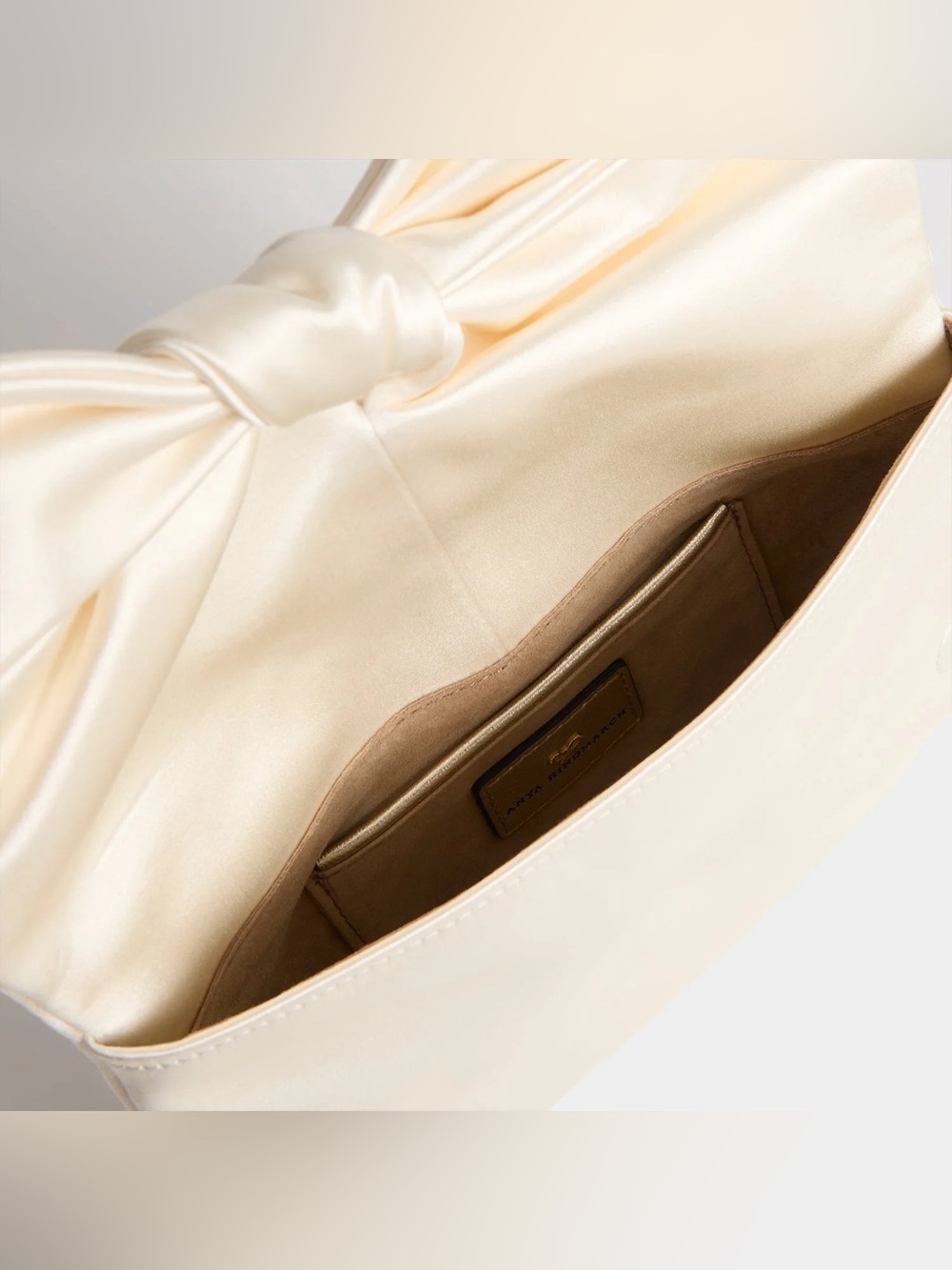 Anya Hindmarch Bow Clutch in Ivory Satin - Picture 7 of 8